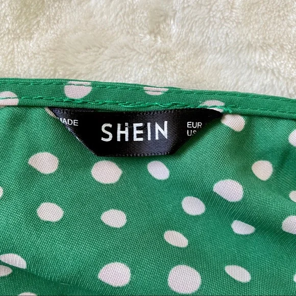 SHEIN x Madelaine Petsch Surplice Wrap Tie Waist Green Polka Dot Dress Size XS - Picture 11 of 14